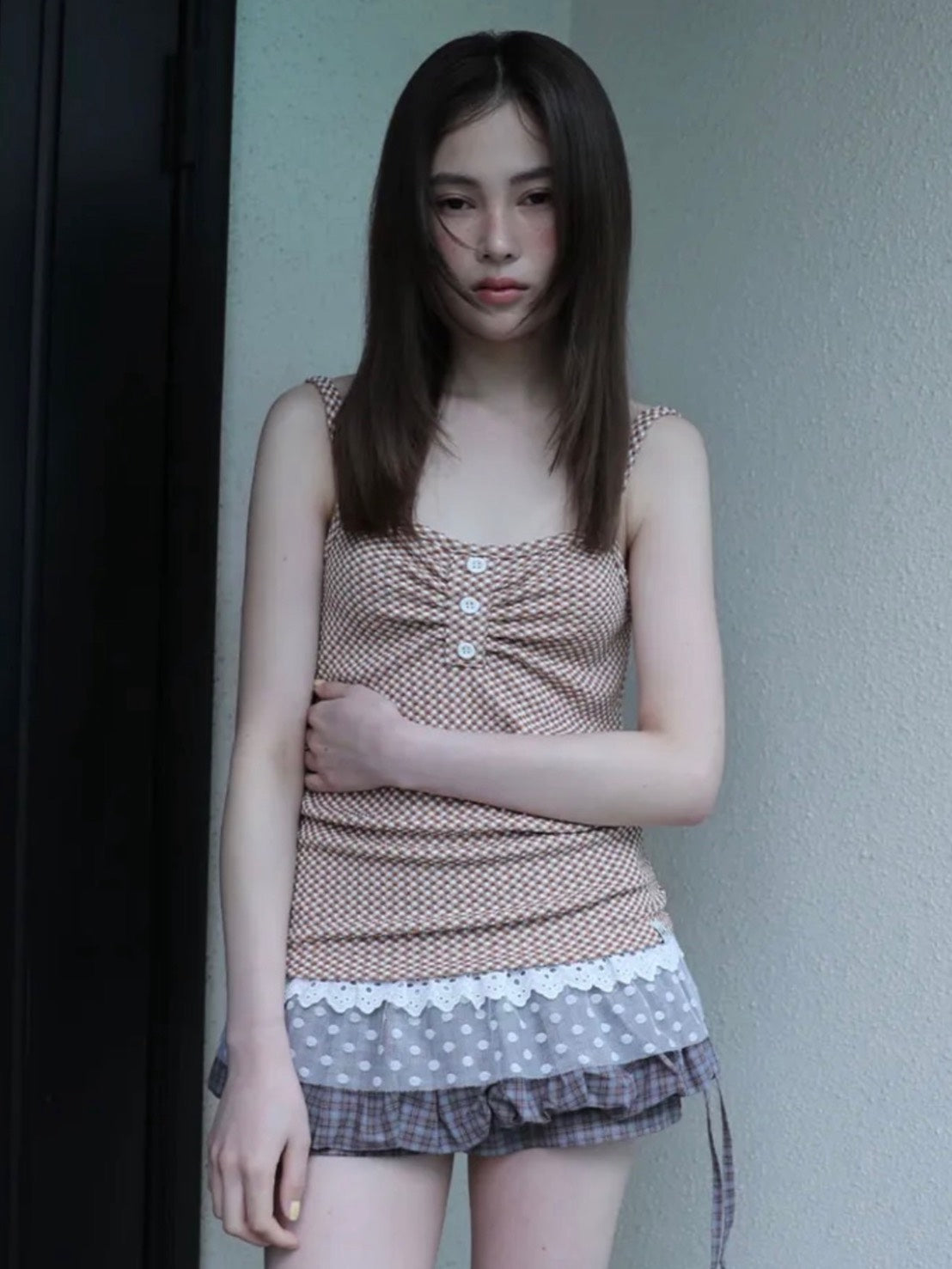 6/15 21:00発売【Uglyshadow】CHECKERED LACE SLEEVELESS 2