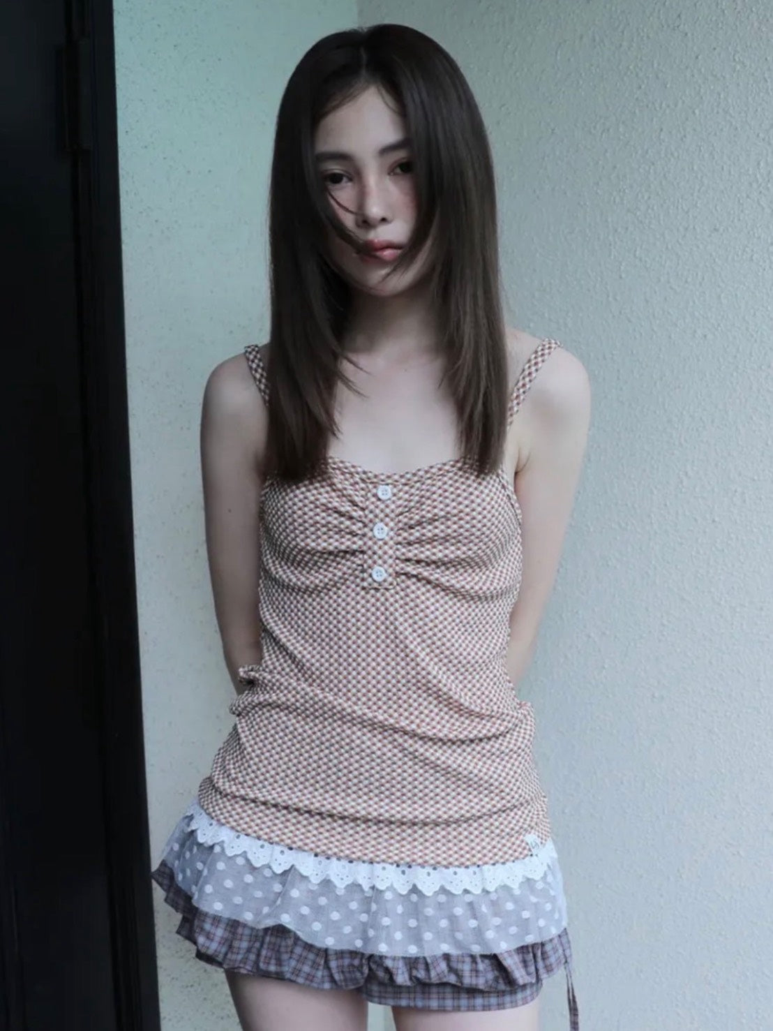 6/15 21:00発売【Uglyshadow】CHECKERED LACE SLEEVELESS 2