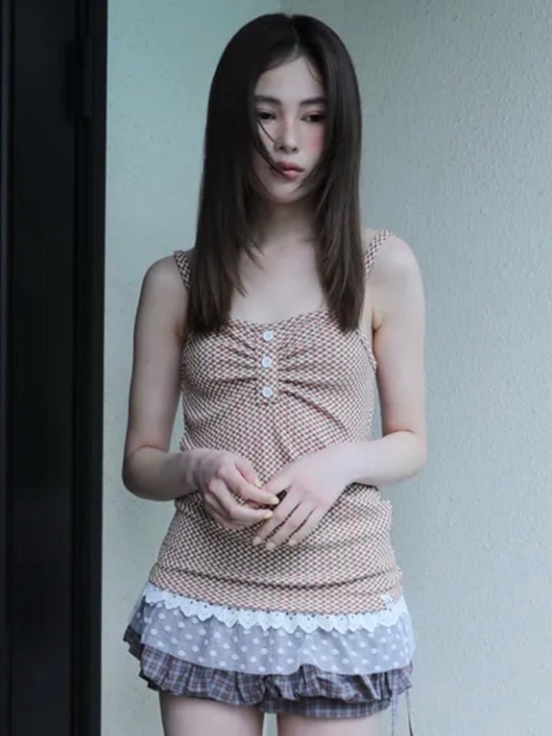 6/15 21:00発売【Uglyshadow】CHECKERED LACE SLEEVELESS 2