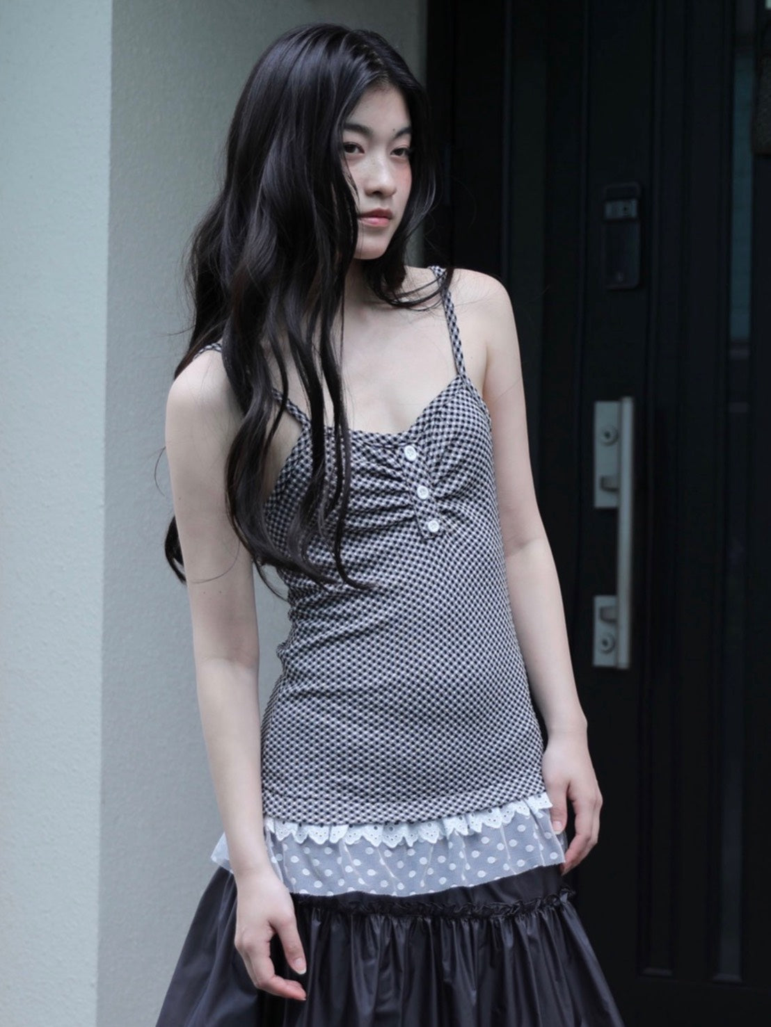 6/15 21:00発売【Uglyshadow】CHECKERED LACE SLEEVELESS 2