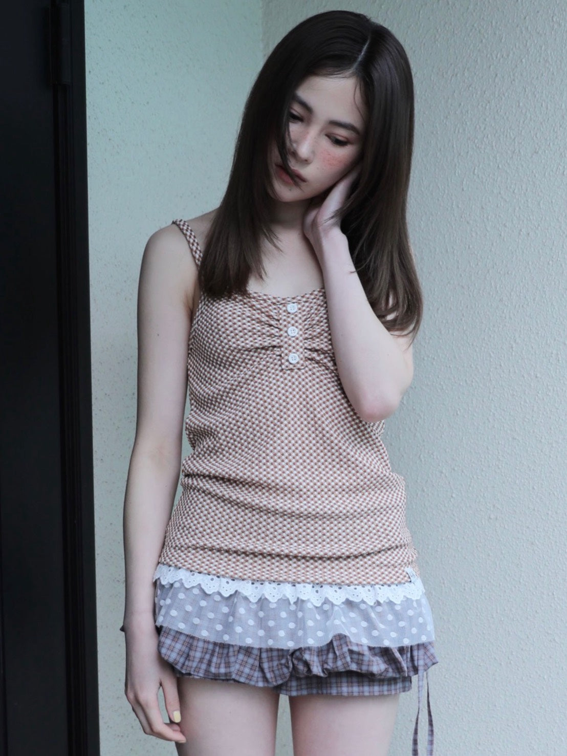 6/15 21:00発売【Uglyshadow】CHECKERED LACE SLEEVELESS 2