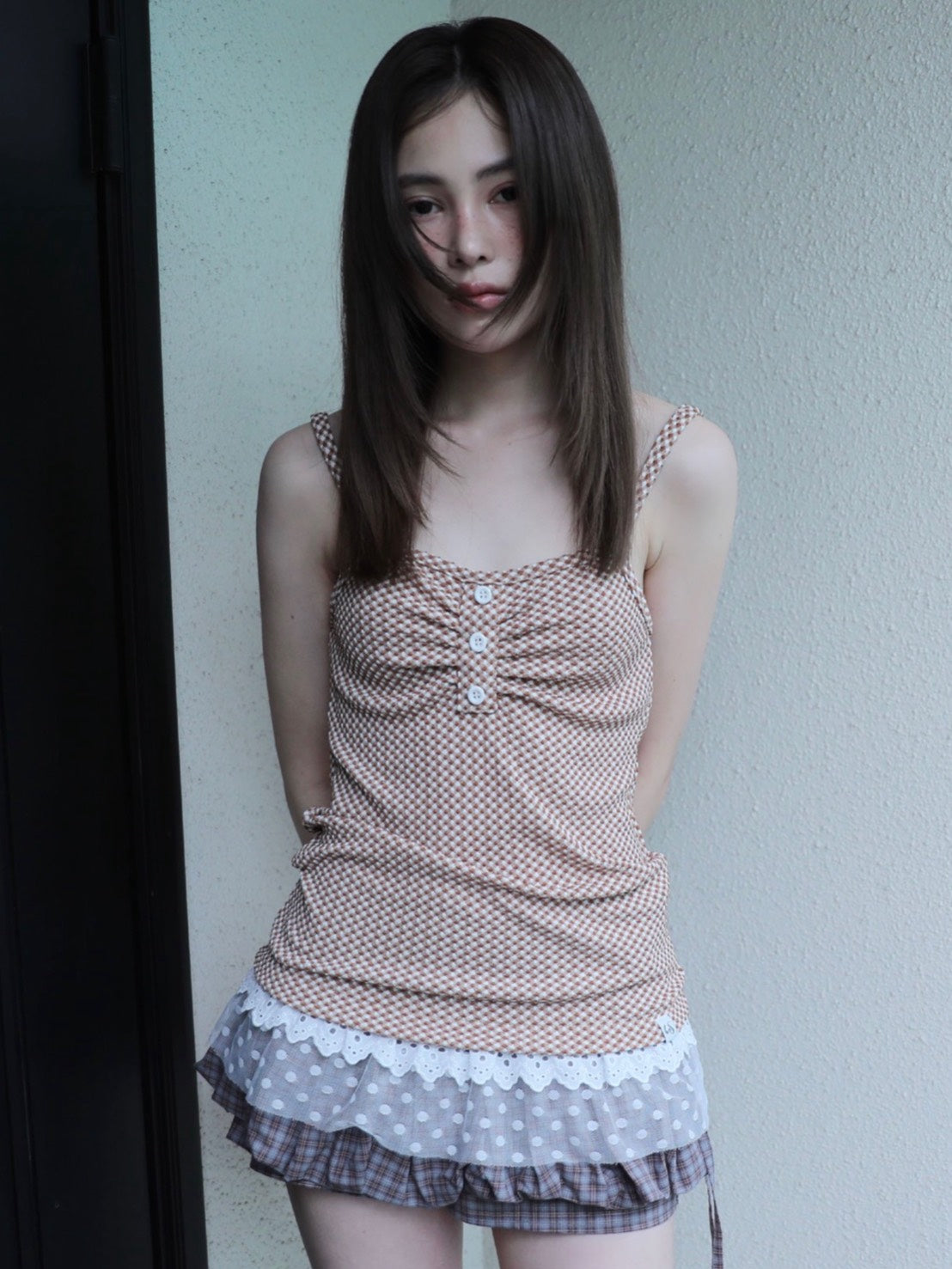 6/15 21:00発売【Uglyshadow】CHECKERED LACE SLEEVELESS 2