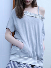 6/15 21:00発売【Uglyshadow】STRIPE FRILL OFF-SHOULDER