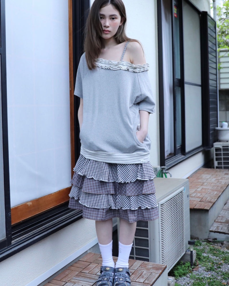 【Uglyshadow】STRIPE FRILL OFF-SHOULDER