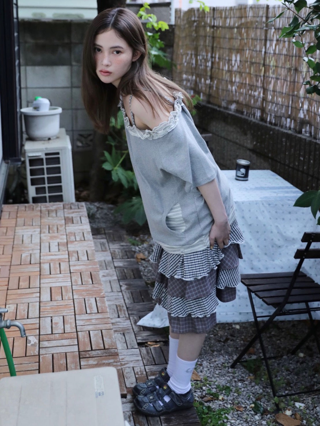 6/15 21:00発売【Uglyshadow】STRIPE FRILL OFF-SHOULDER
