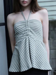 6/15 21:00発売【Uglyshadow】STRIPE SHIRRING FLARE TOP