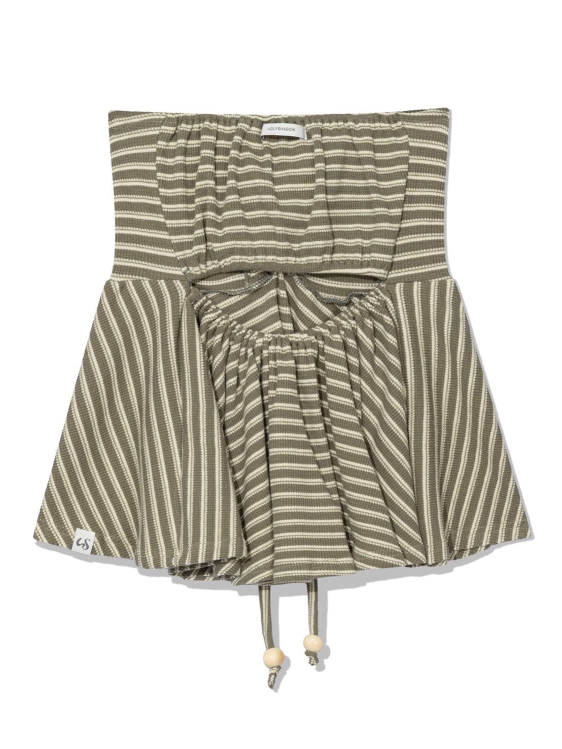 6/15 21:00発売【Uglyshadow】STRIPE SHIRRING FLARE TOP