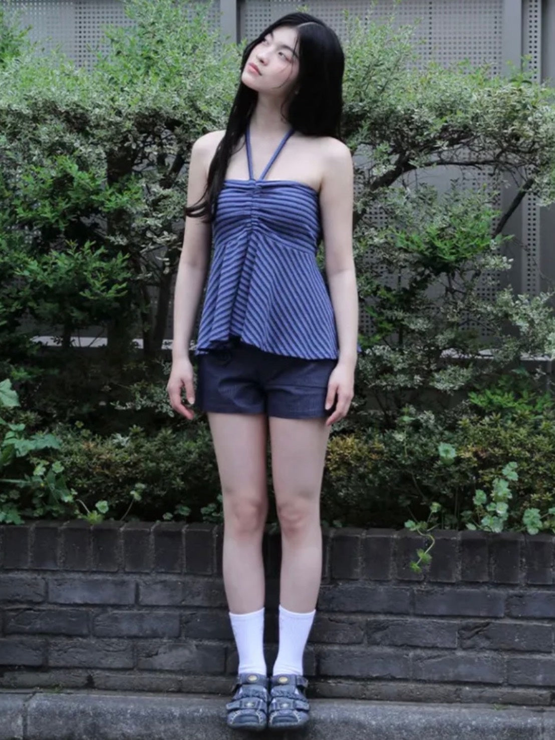 6/15 21:00発売【Uglyshadow】STRIPE SHIRRING FLARE TOP