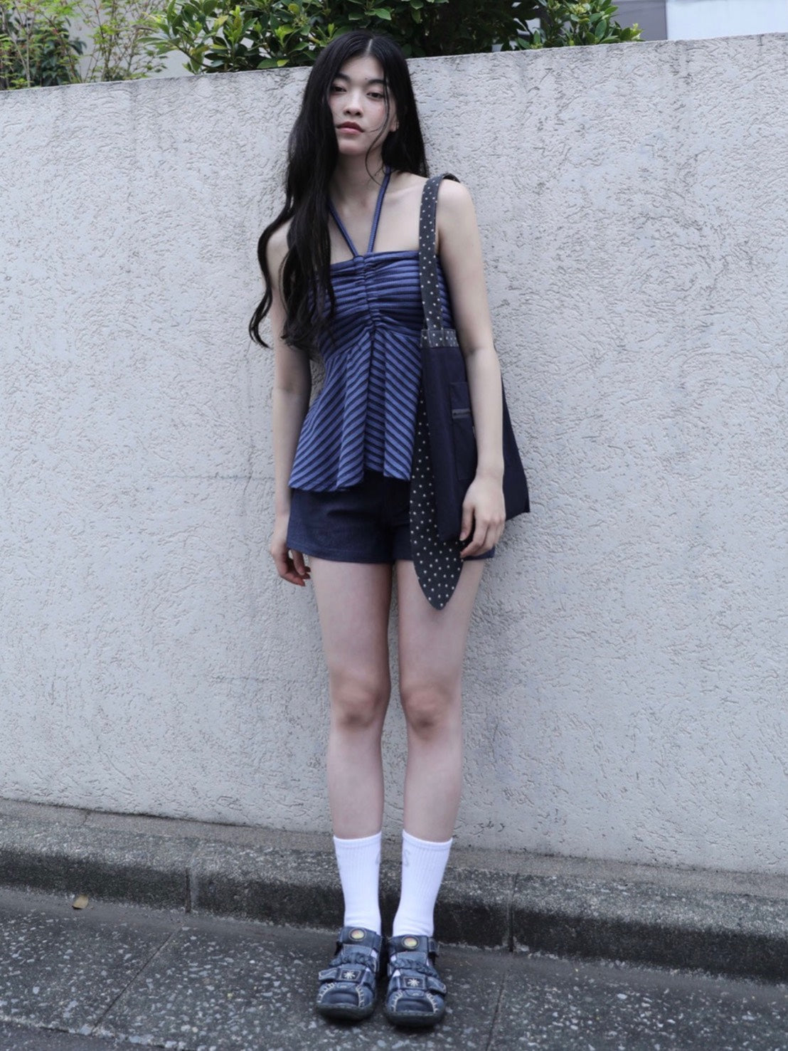 6/15 21:00発売【Uglyshadow】STRIPE SHIRRING FLARE TOP