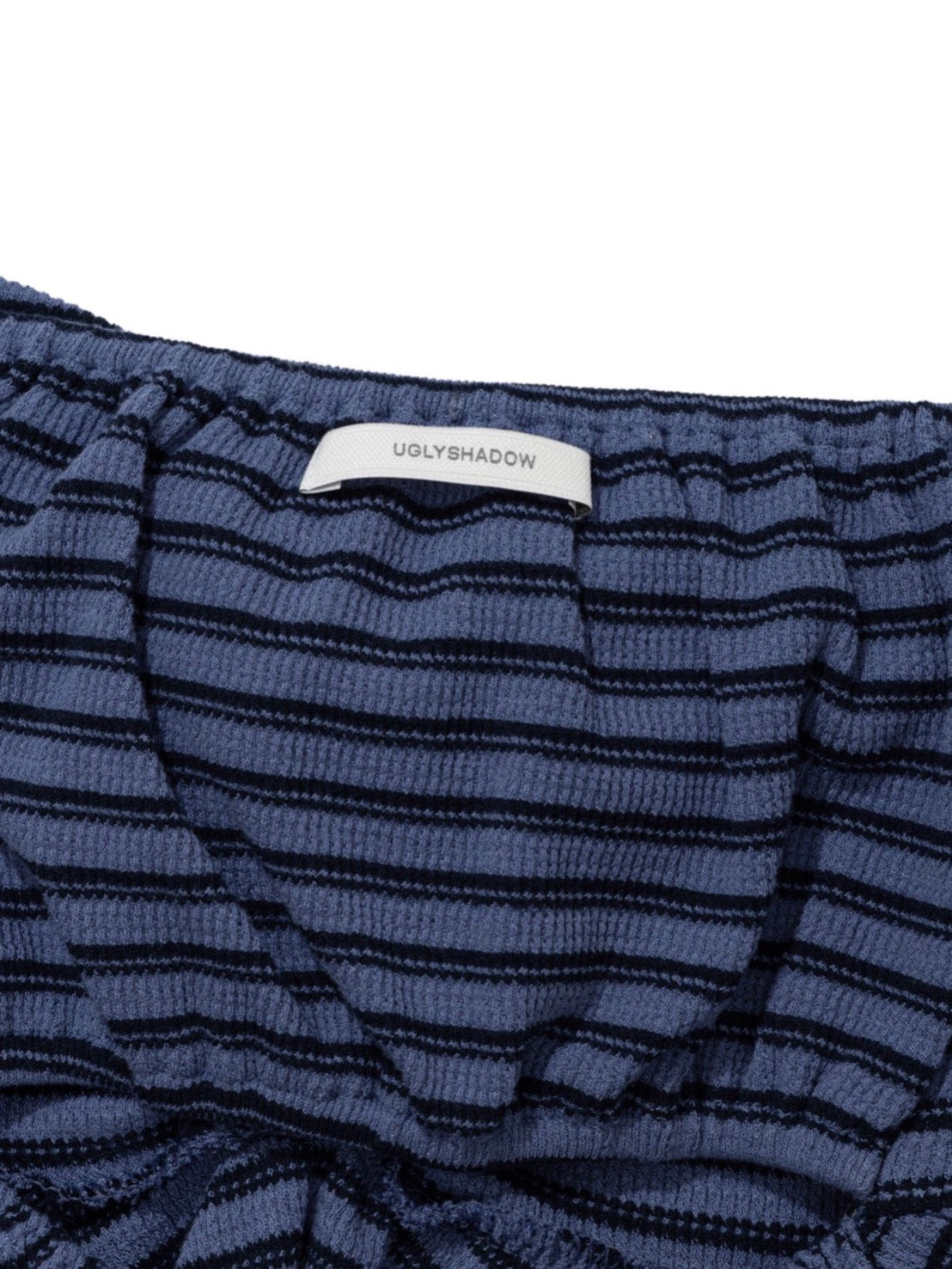 6/15 21:00発売【Uglyshadow】STRIPE SHIRRING FLARE TOP