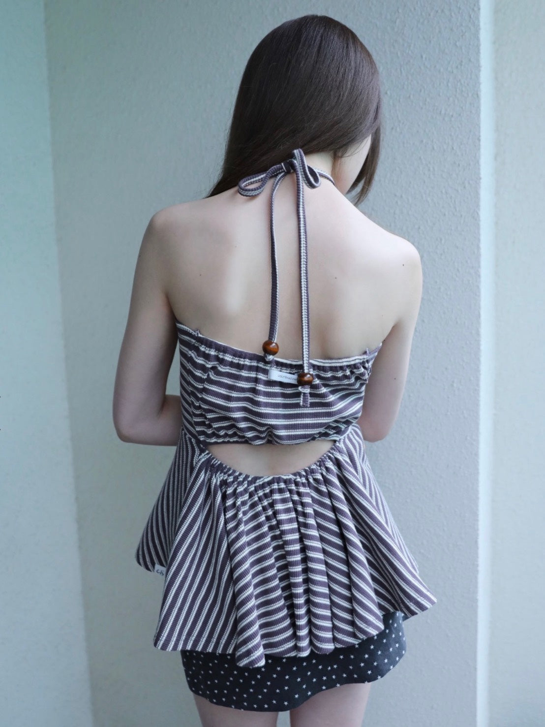 6/15 21:00発売【Uglyshadow】STRIPE SHIRRING FLARE TOP