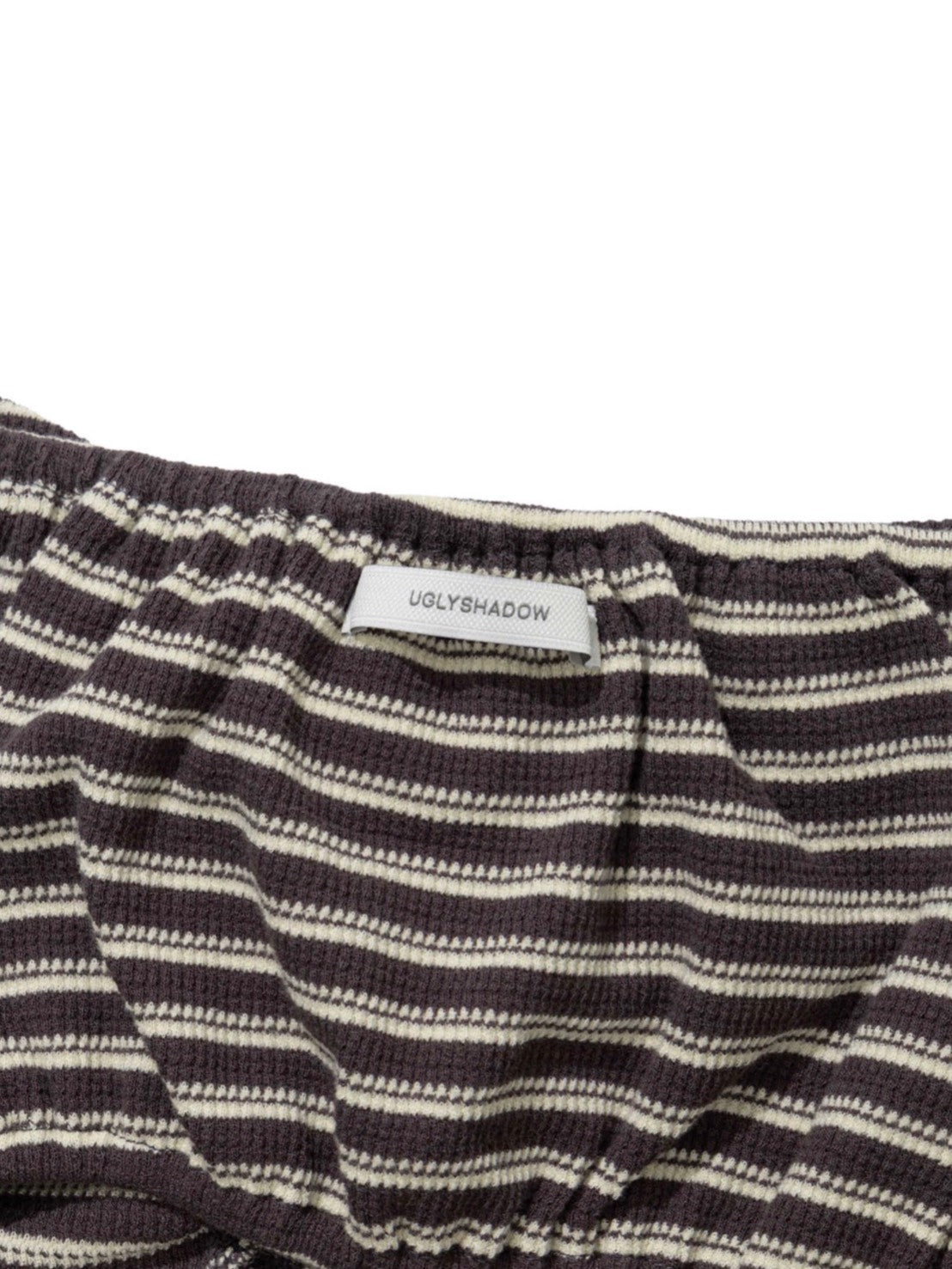 6/15 21:00発売【Uglyshadow】STRIPE SHIRRING FLARE TOP