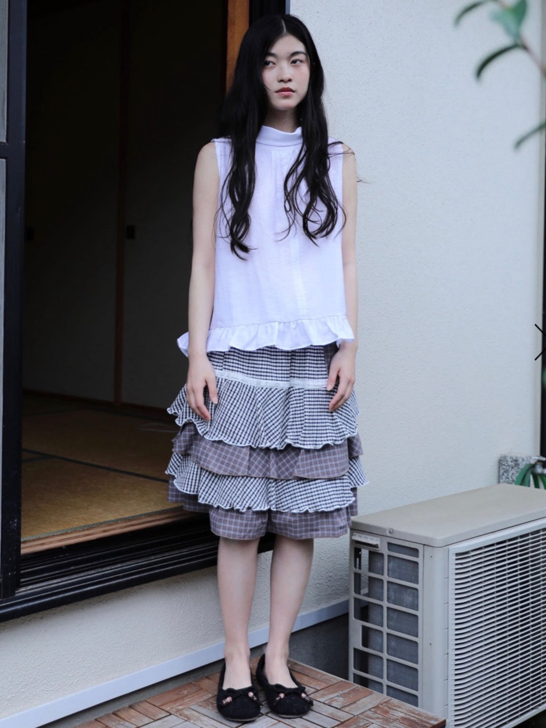 6/15 21:00発売【Uglyshadow】CANCAN CHECKERED MIX SKIRT