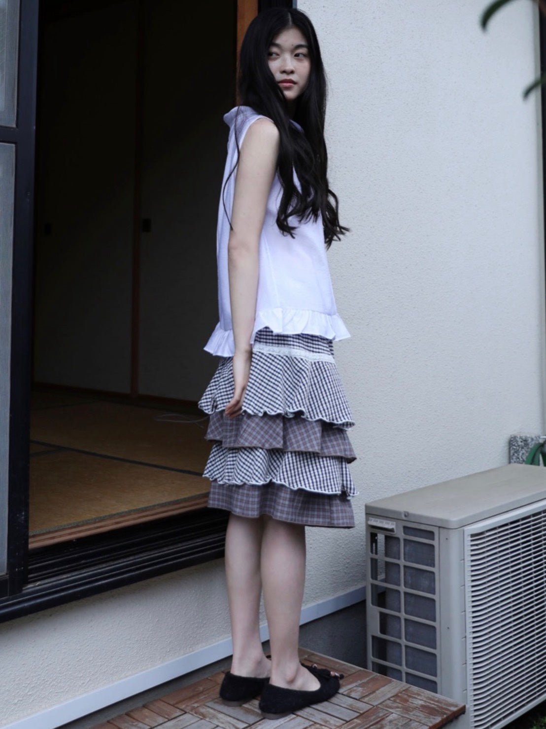 6/15 21:00発売【Uglyshadow】CANCAN CHECKERED MIX SKIRT