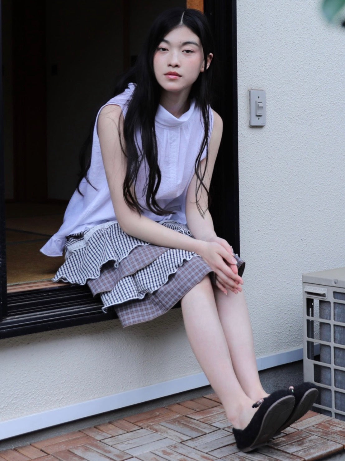 6/15 21:00発売【Uglyshadow】CANCAN CHECKERED MIX SKIRT