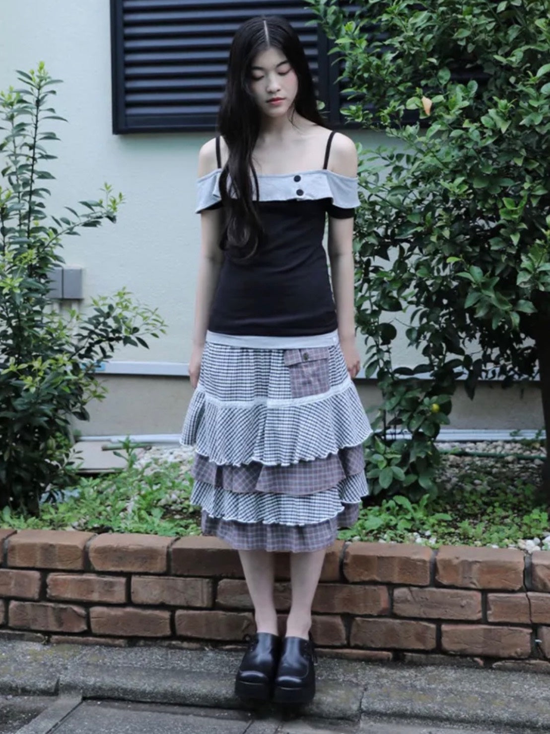 6/15 21:00発売【Uglyshadow】CANCAN CHECKERED MIX SKIRT