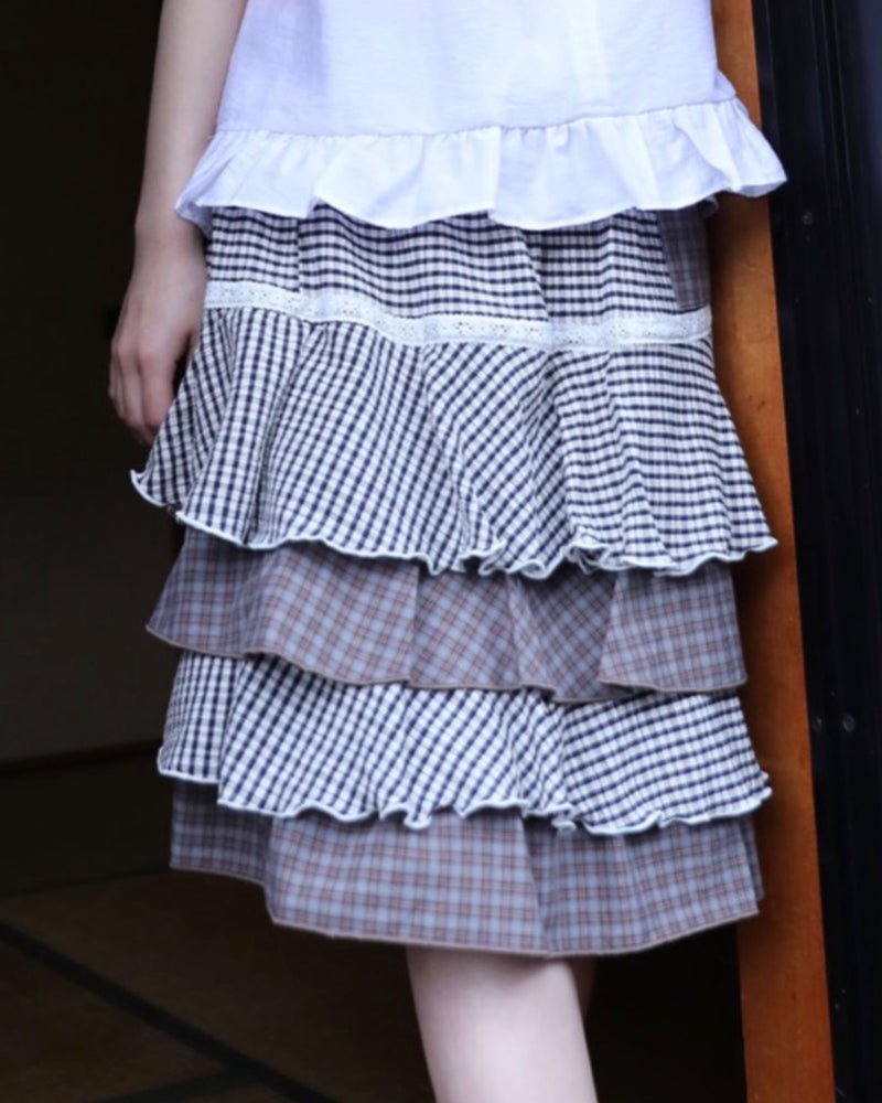 【Uglyshadow】CANCAN CHECKERED MIX SKIRT