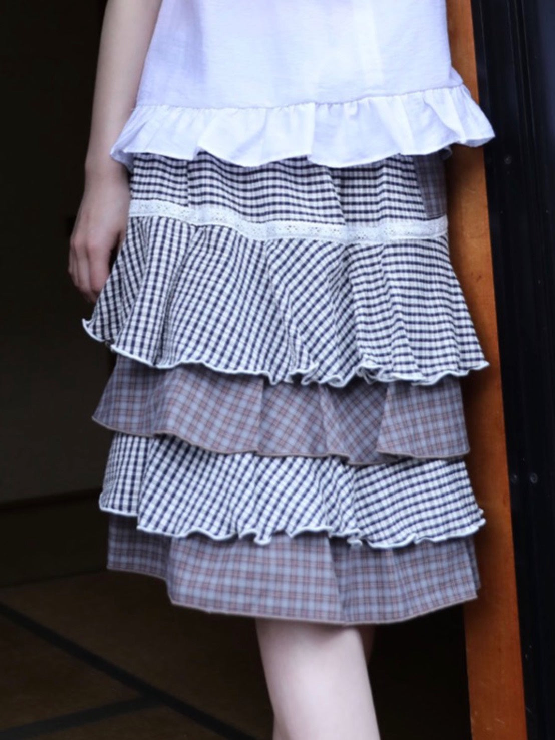 6/15 21:00発売【Uglyshadow】CANCAN CHECKERED MIX SKIRT