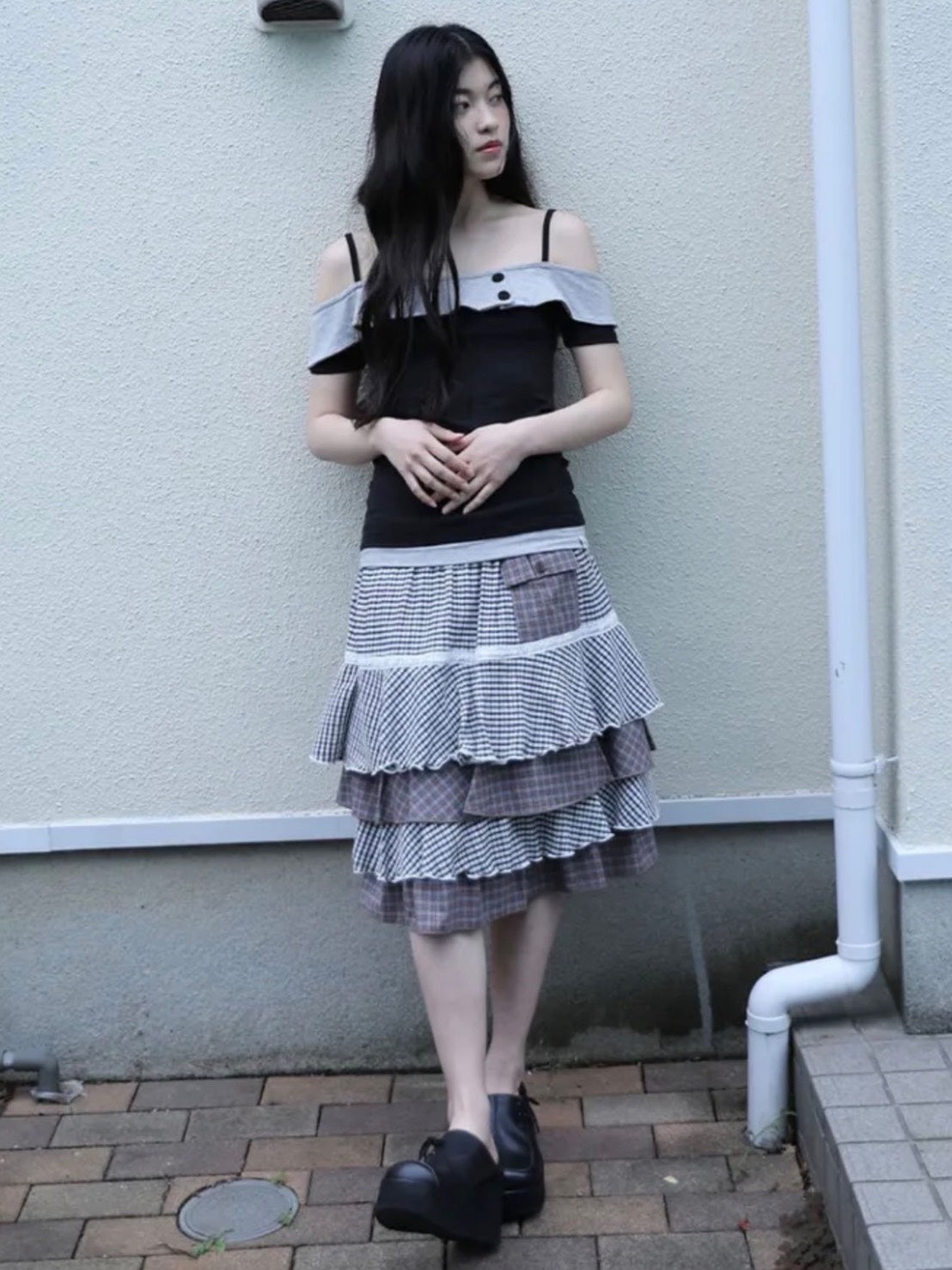 6/15 21:00発売【Uglyshadow】CANCAN CHECKERED MIX SKIRT