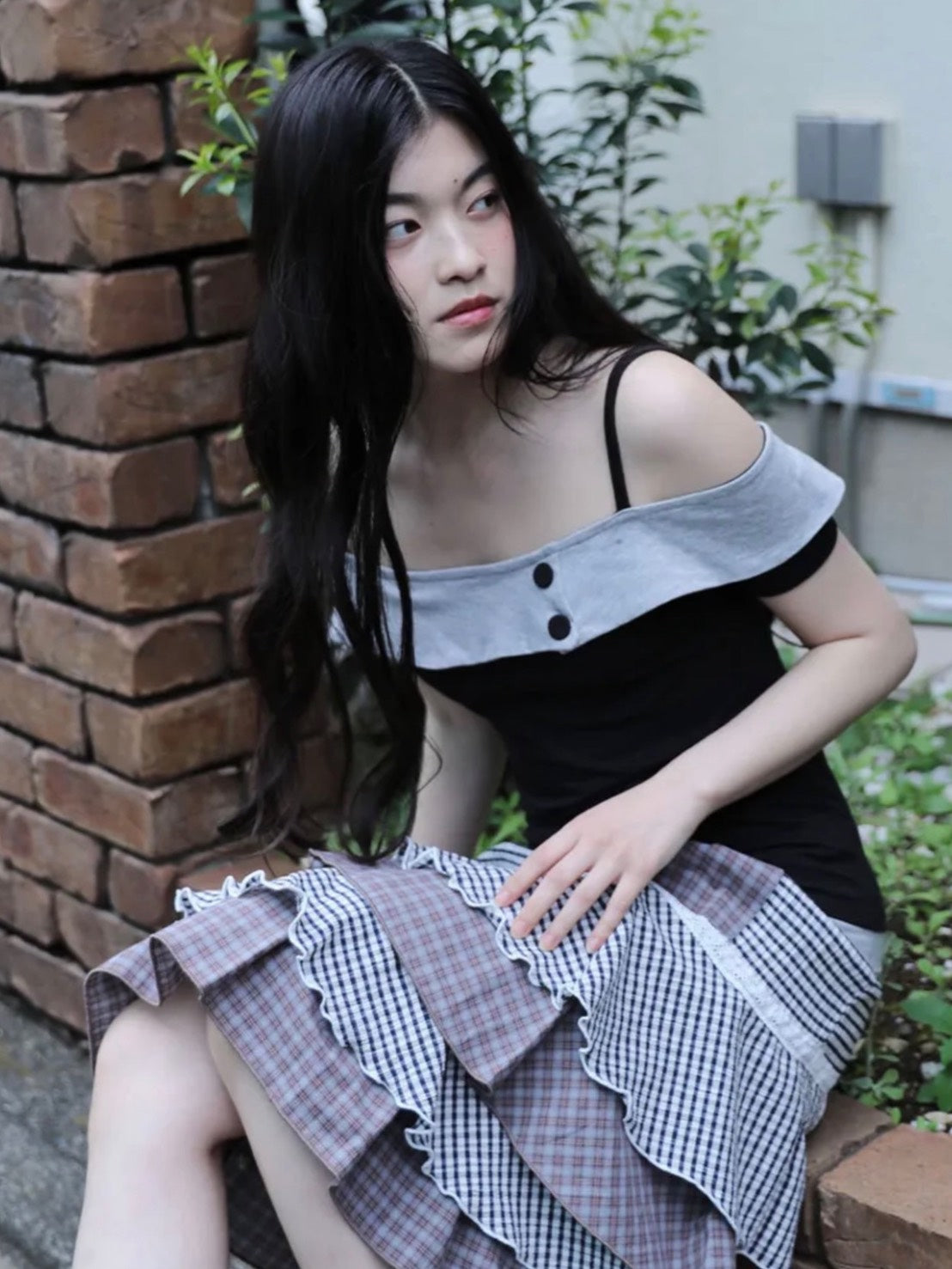 6/15 21:00発売【Uglyshadow】CANCAN CHECKERED MIX SKIRT