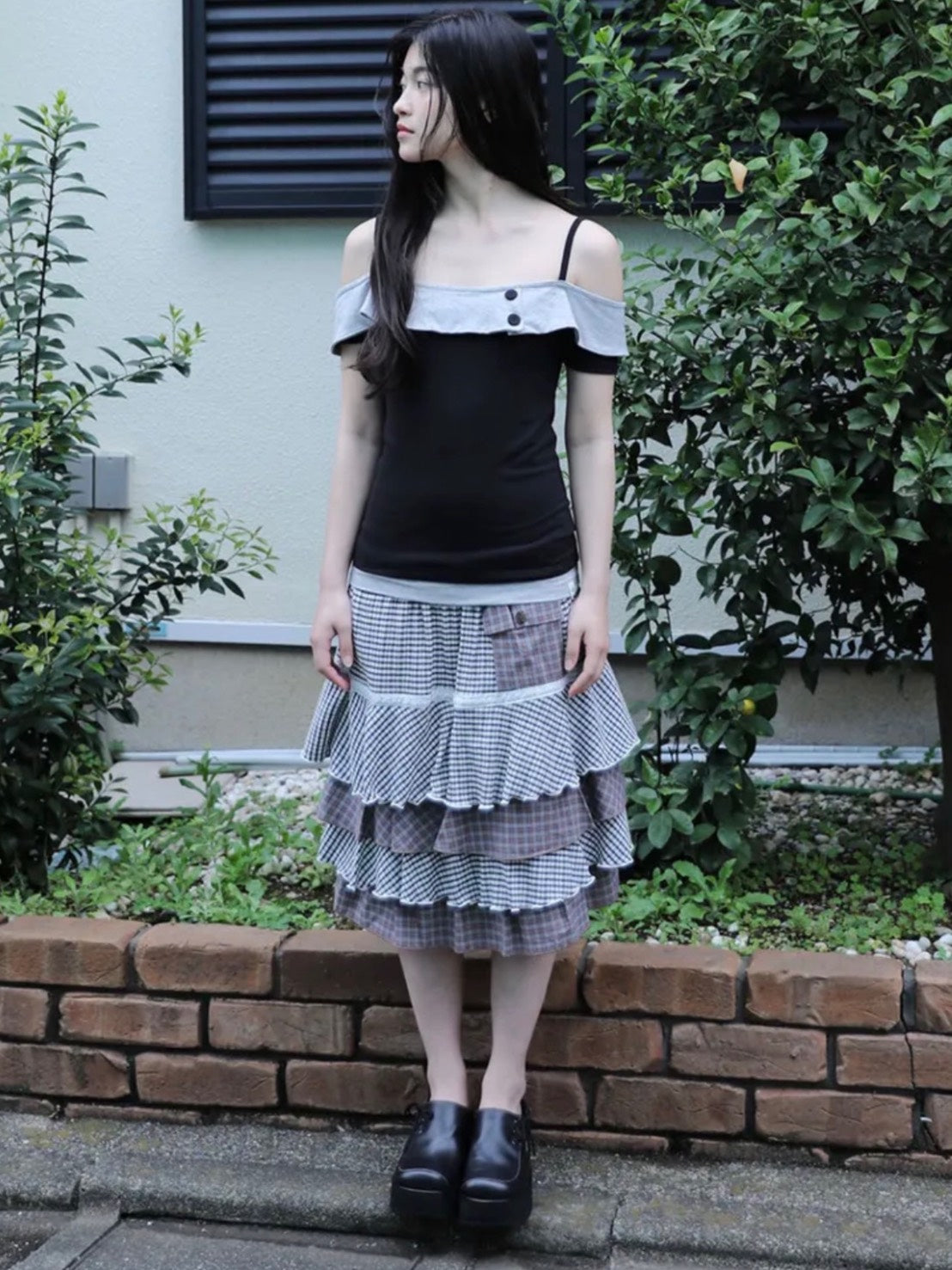 6/15 21:00発売【Uglyshadow】CANCAN CHECKERED MIX SKIRT