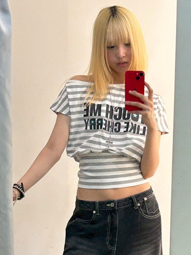 【runningHIGH】STRIPE ONE SHOULDER H/S TEE