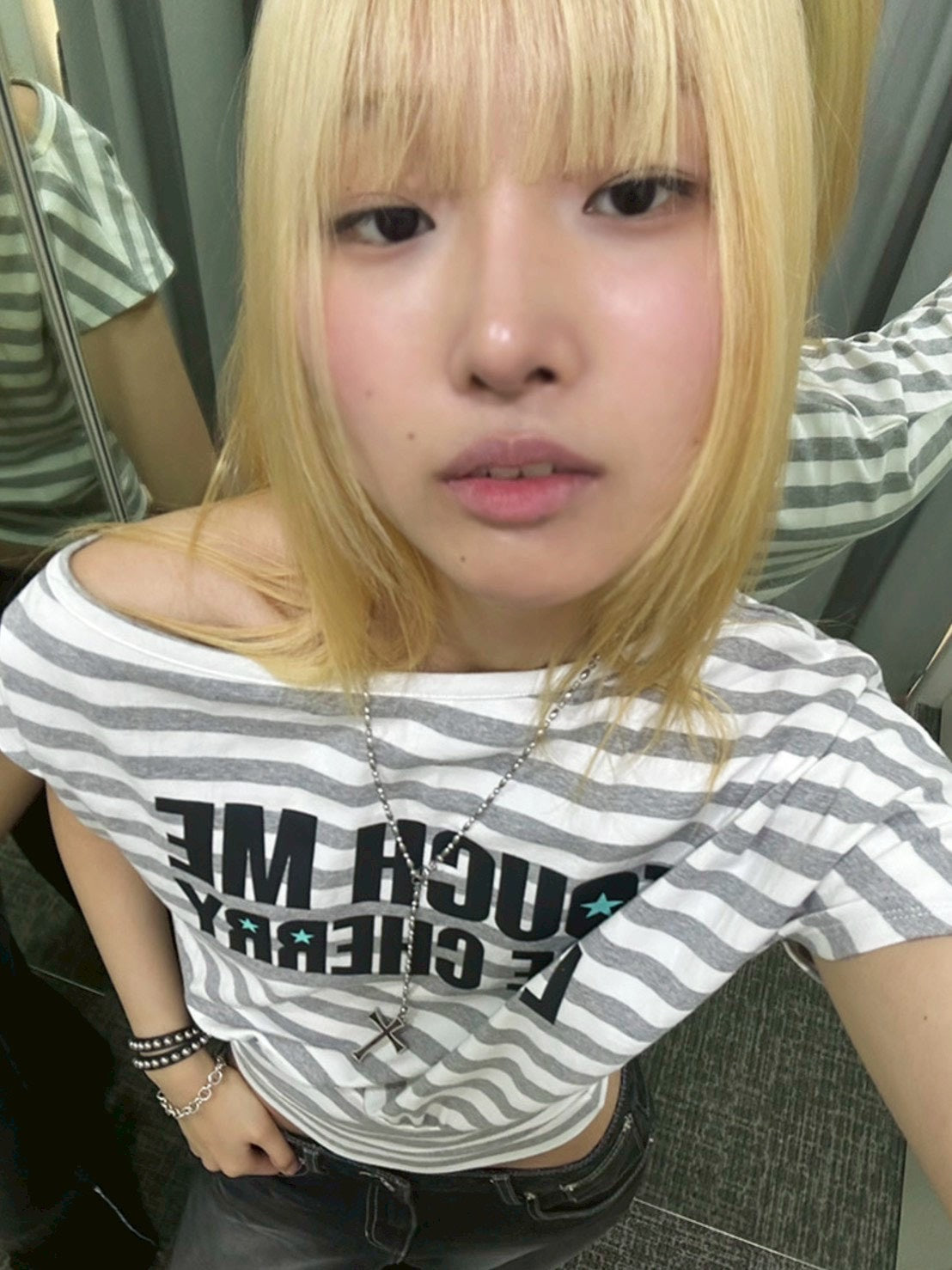 【runningHIGH】STRIPE ONE SHOULDER H/S TEE
