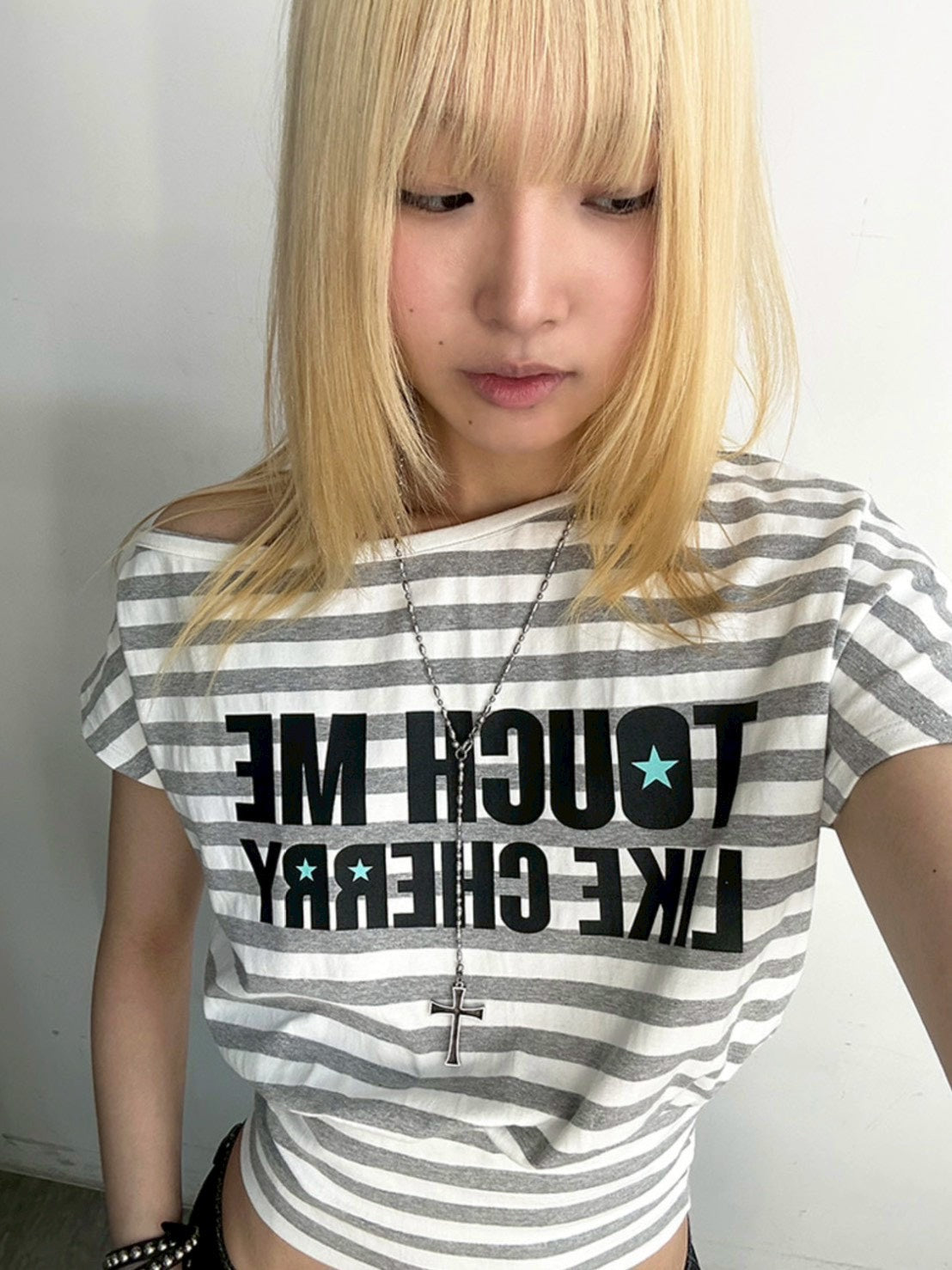 【runningHIGH】STRIPE ONE SHOULDER H/S TEE