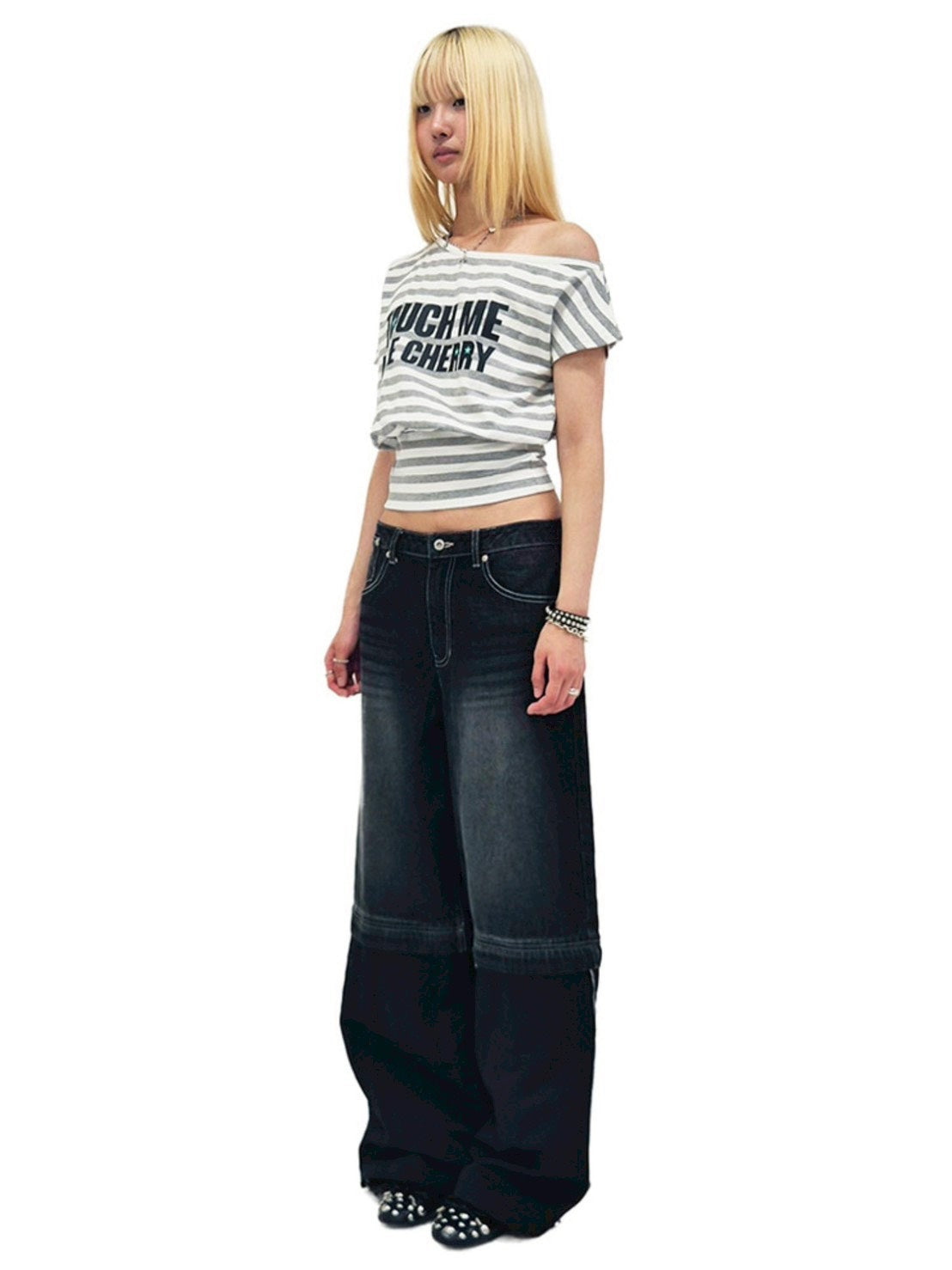 【runningHIGH】STRIPE ONE SHOULDER H/S TEE