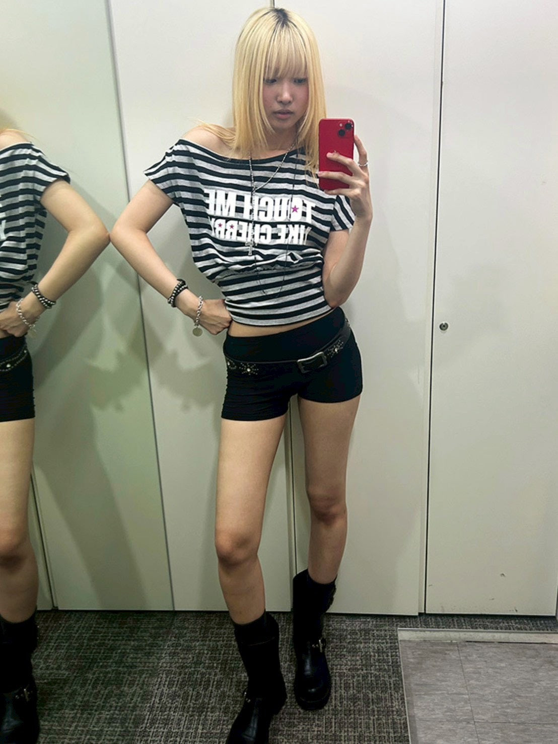 【runningHIGH】STRIPE ONE SHOULDER H/S TEE