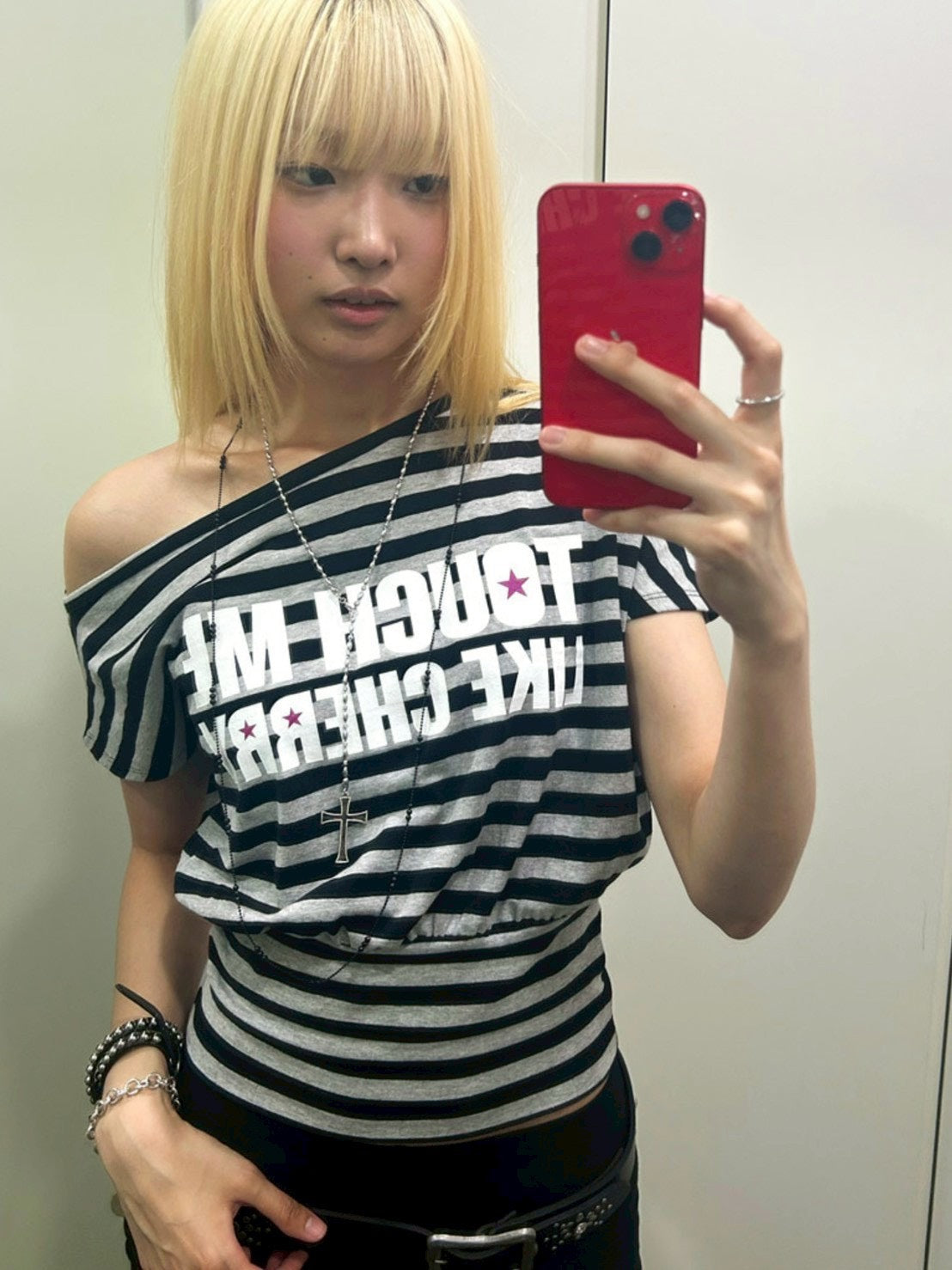 【runningHIGH】STRIPE ONE SHOULDER H/S TEE