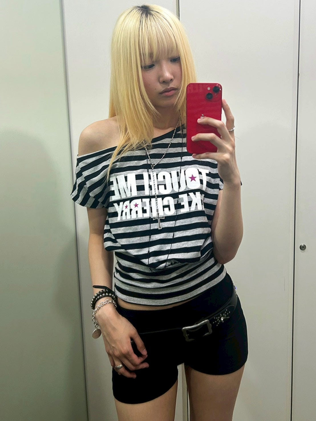 【runningHIGH】STRIPE ONE SHOULDER H/S TEE