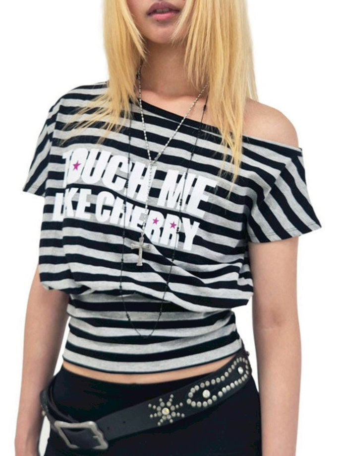 【runningHIGH】STRIPE ONE SHOULDER H/S TEE