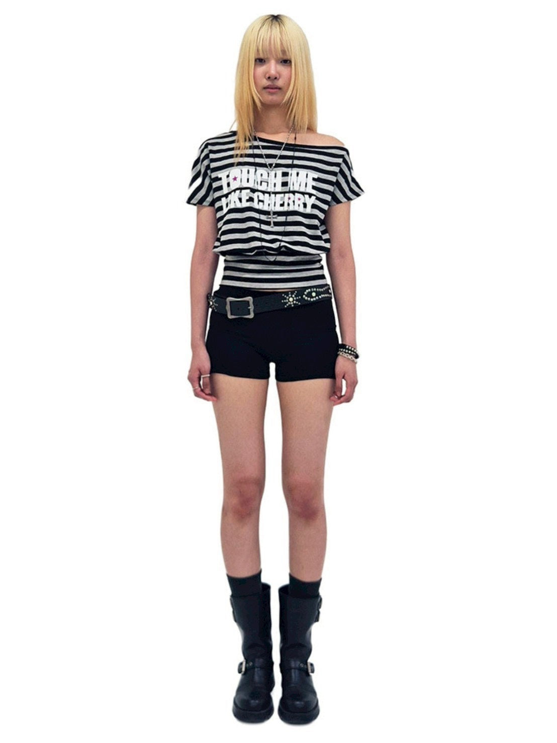 【runningHIGH】STRIPE ONE SHOULDER H/S TEE
