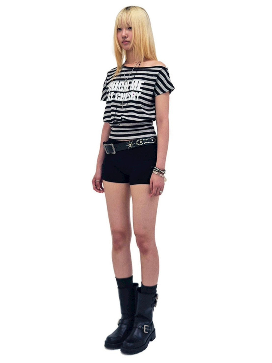 【runningHIGH】STRIPE ONE SHOULDER H/S TEE