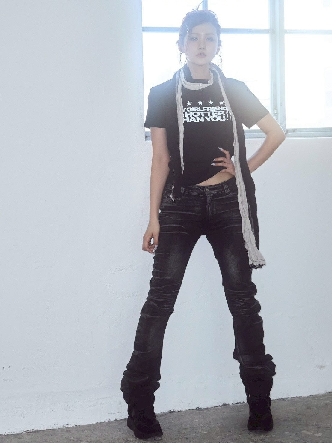 【LECYTO】Shadow Washed Curved Denim Pants
