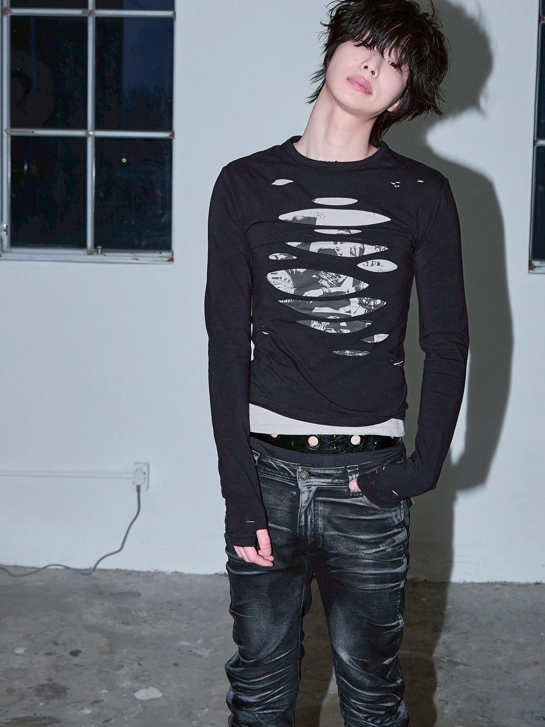 【LECYTO】Shadow Washed Curved Denim Pants