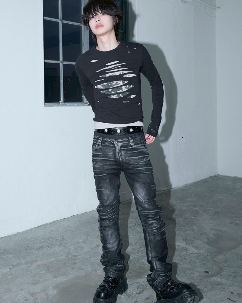 【LECYTO】Shadow Washed Curved Denim Pants
