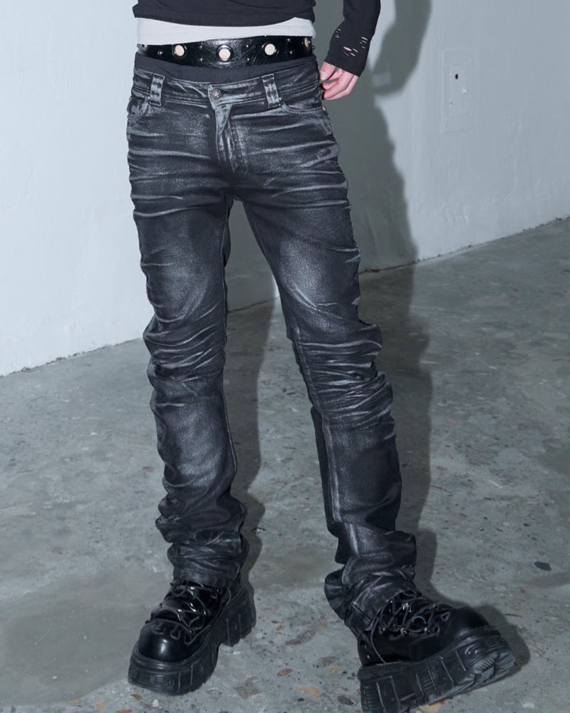 【LECYTO】Shadow Washed Curved Denim Pants