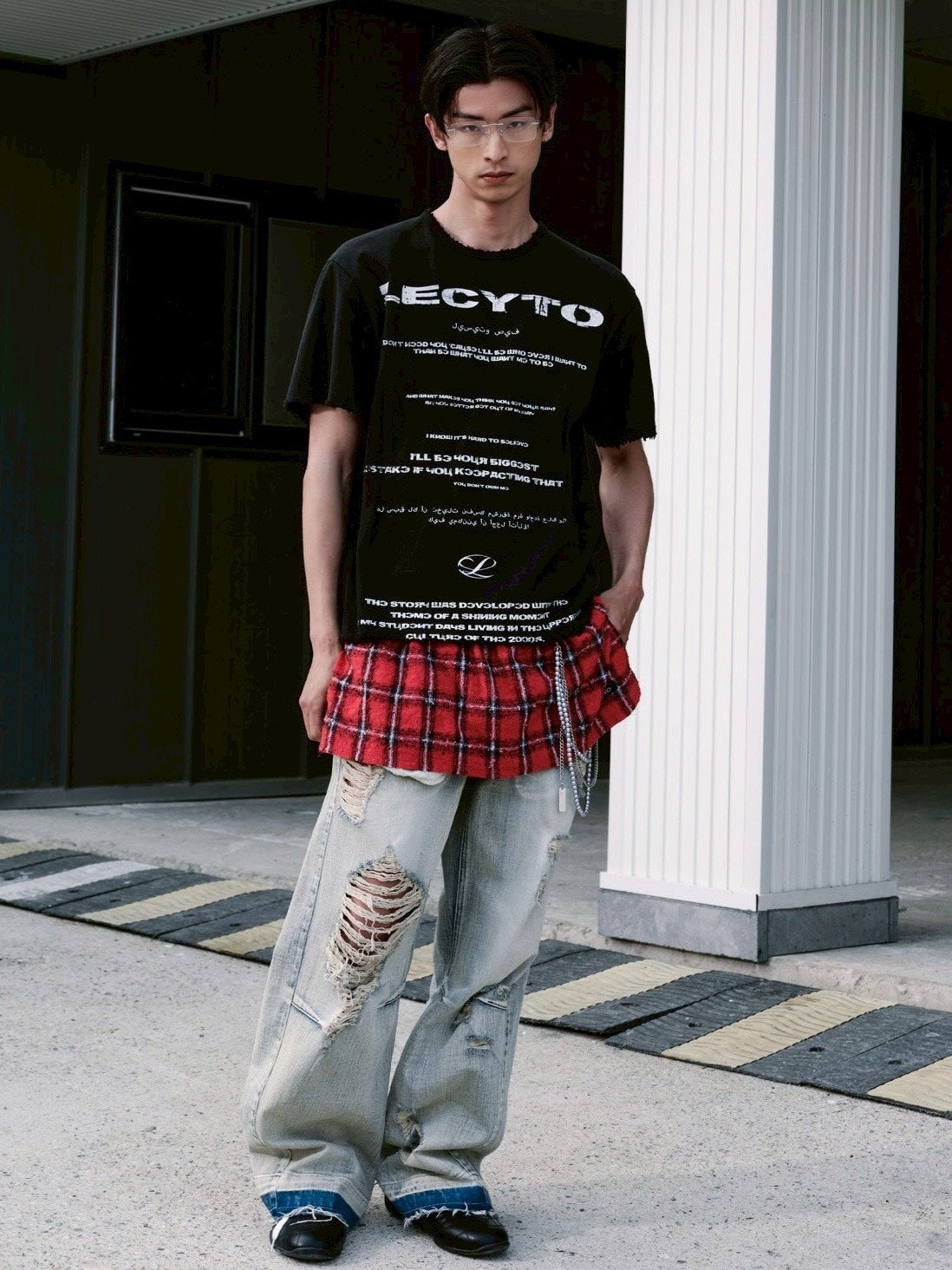 【LECYTO】Destroyed Oversized Logo T-Shirt