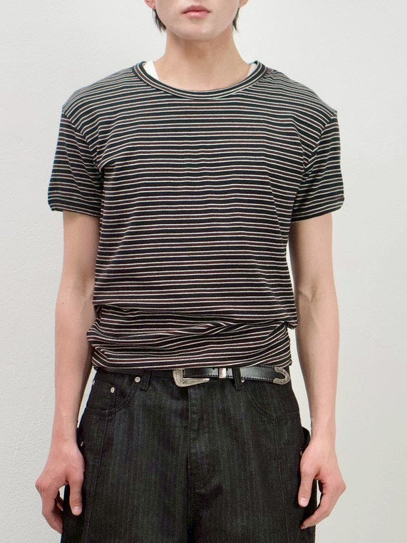 受注制【Chikashitsu +】muscle fit stripe t-shirt (3color)