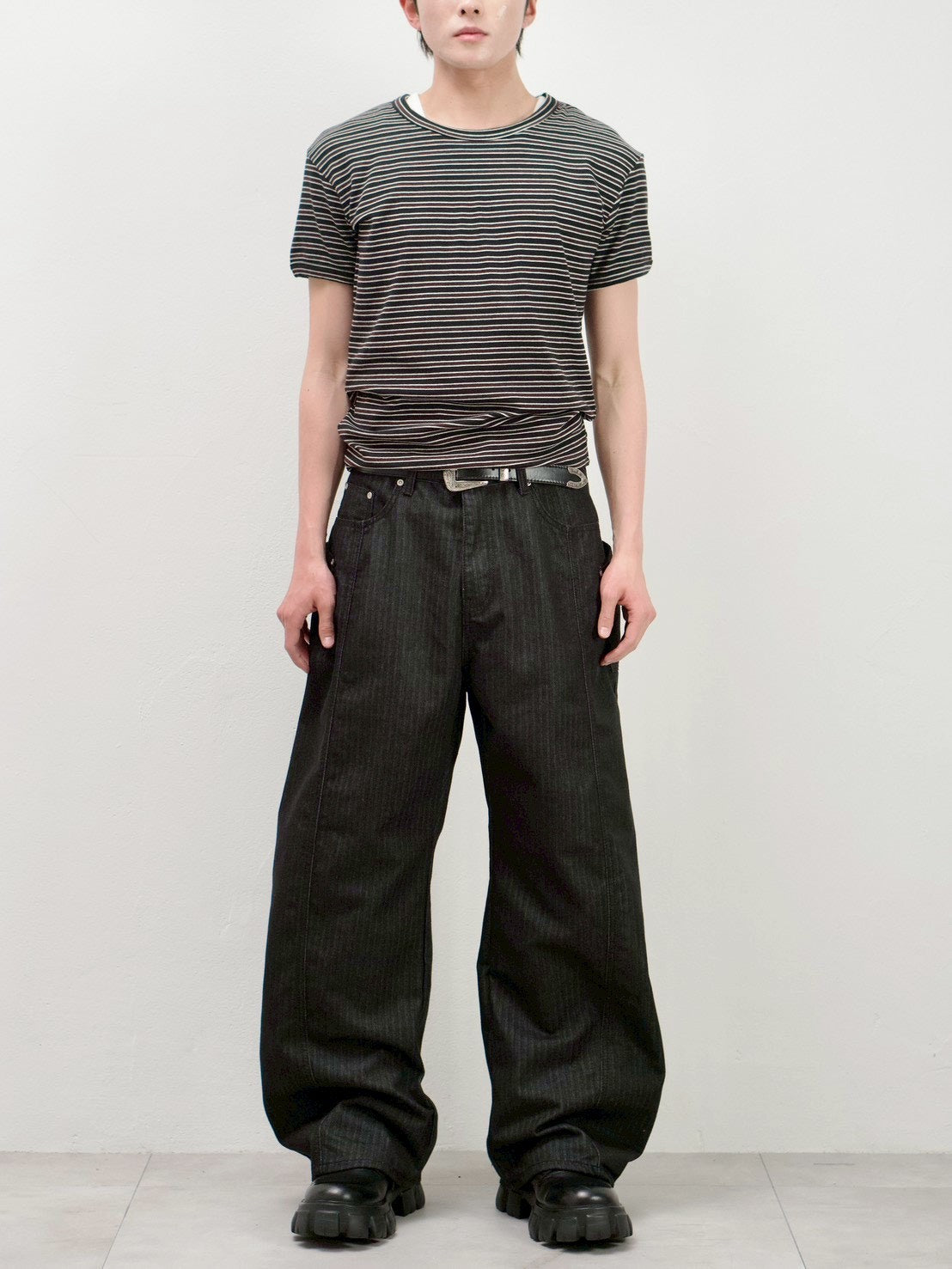 受注制【Chikashitsu +】muscle fit stripe t-shirt (3color)