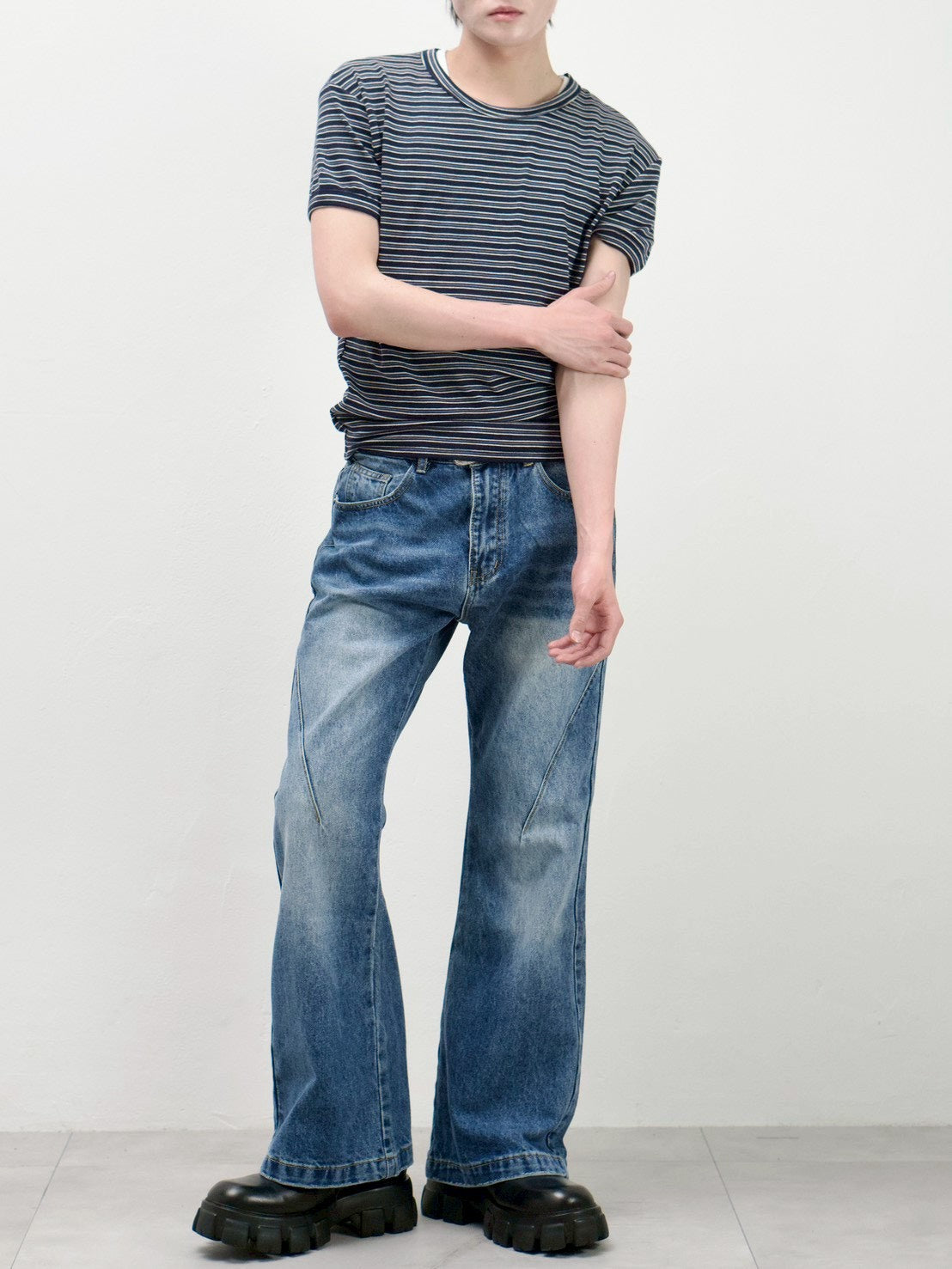 受注制【Chikashitsu +】muscle fit stripe t-shirt (3color)