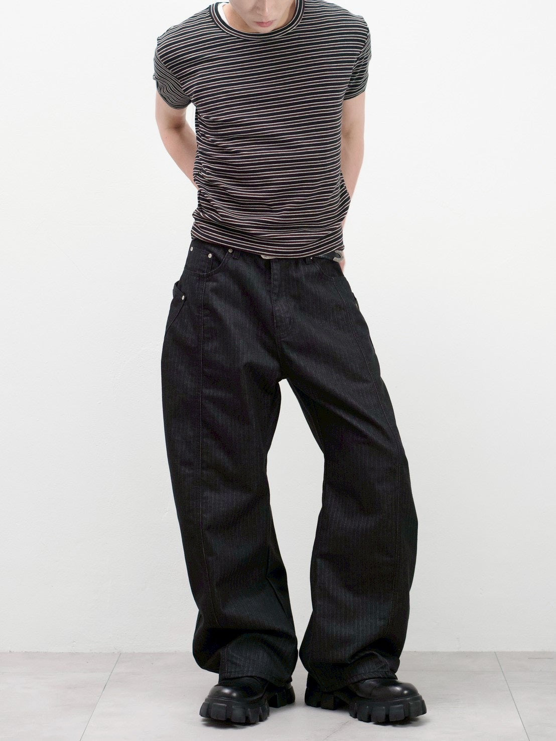 受注制【Chikashitsu +】muscle fit stripe t-shirt (3color)