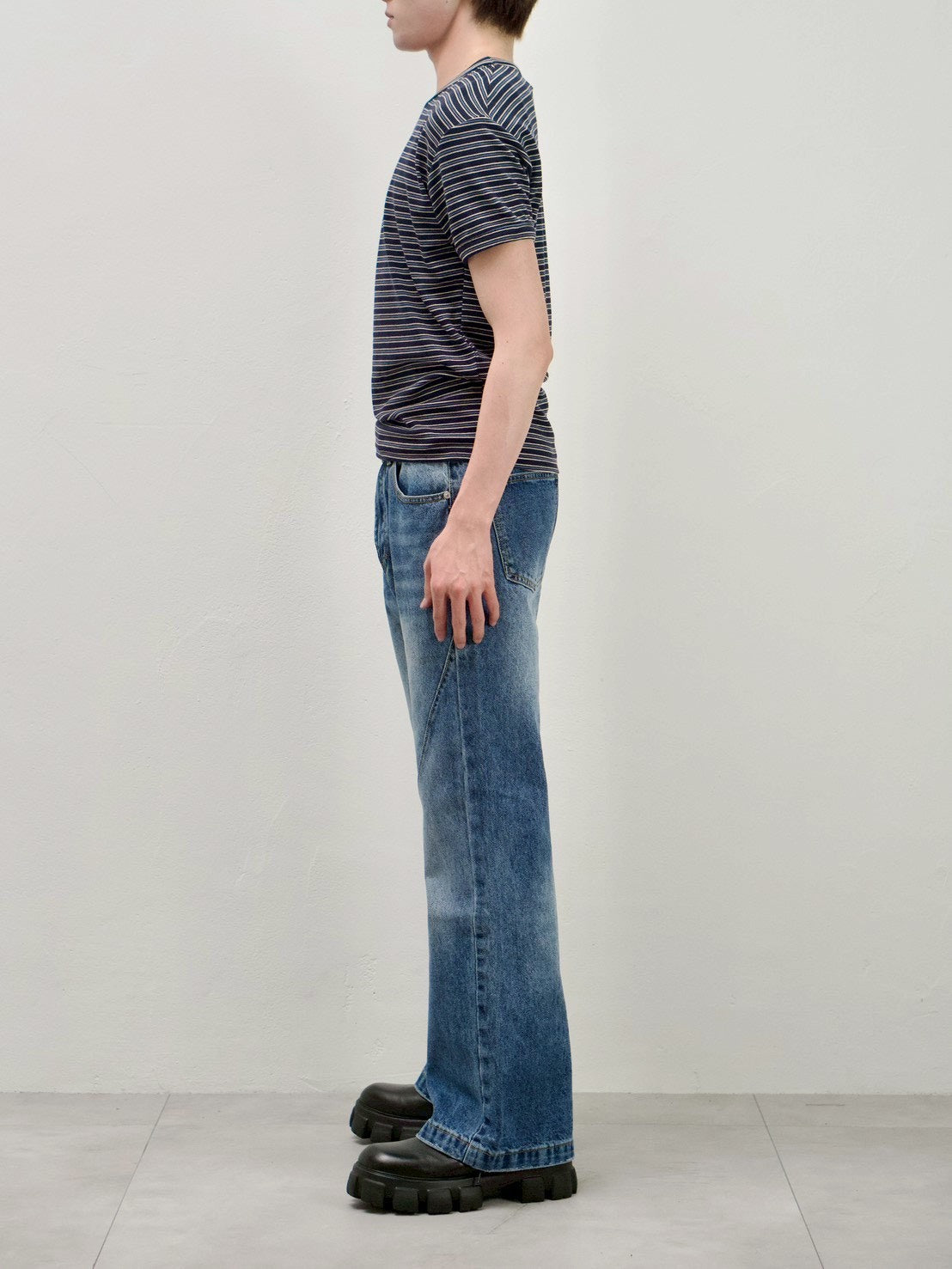 受注制【Chikashitsu +】muscle fit stripe t-shirt (3color)