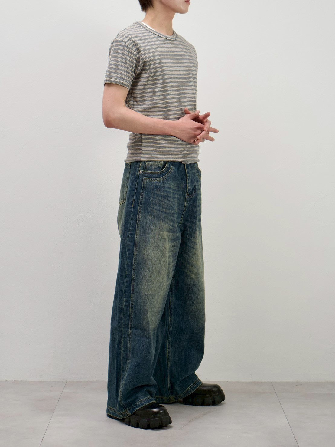 受注制【Chikashitsu +】muscle fit stripe t-shirt (3color)