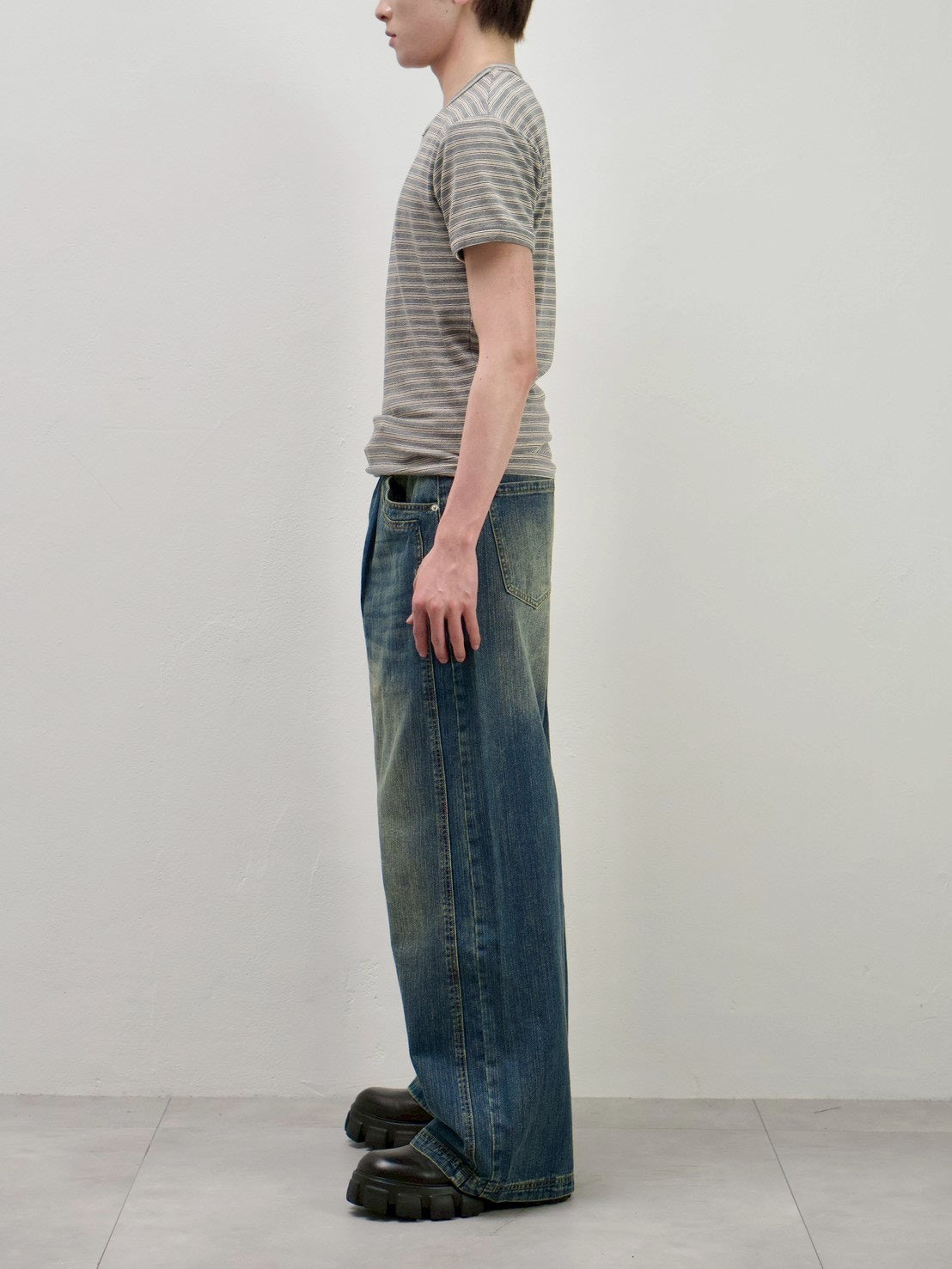 受注制【Chikashitsu +】muscle fit stripe t-shirt (3color)