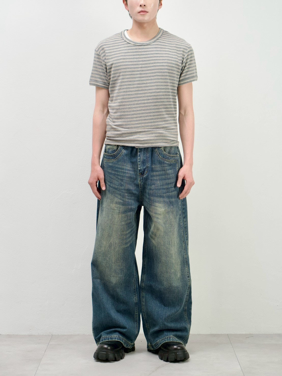 受注制【Chikashitsu +】muscle fit stripe t-shirt (3color)