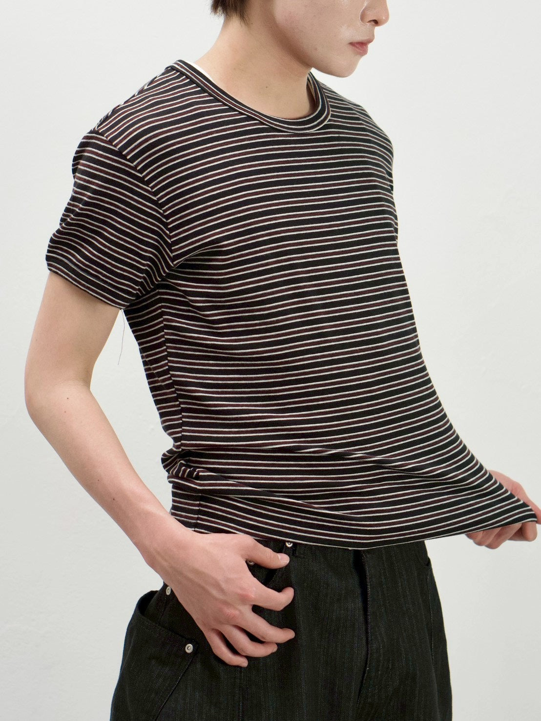 受注制【Chikashitsu +】muscle fit stripe t-shirt (3color)
