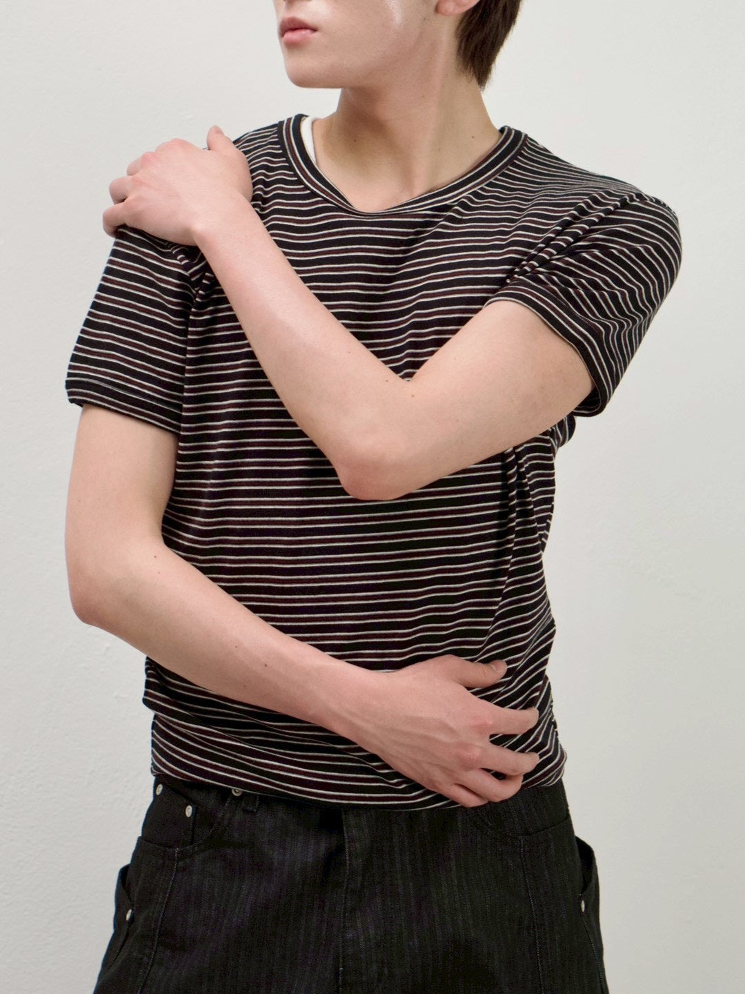 受注制【Chikashitsu +】muscle fit stripe t-shirt (3color)